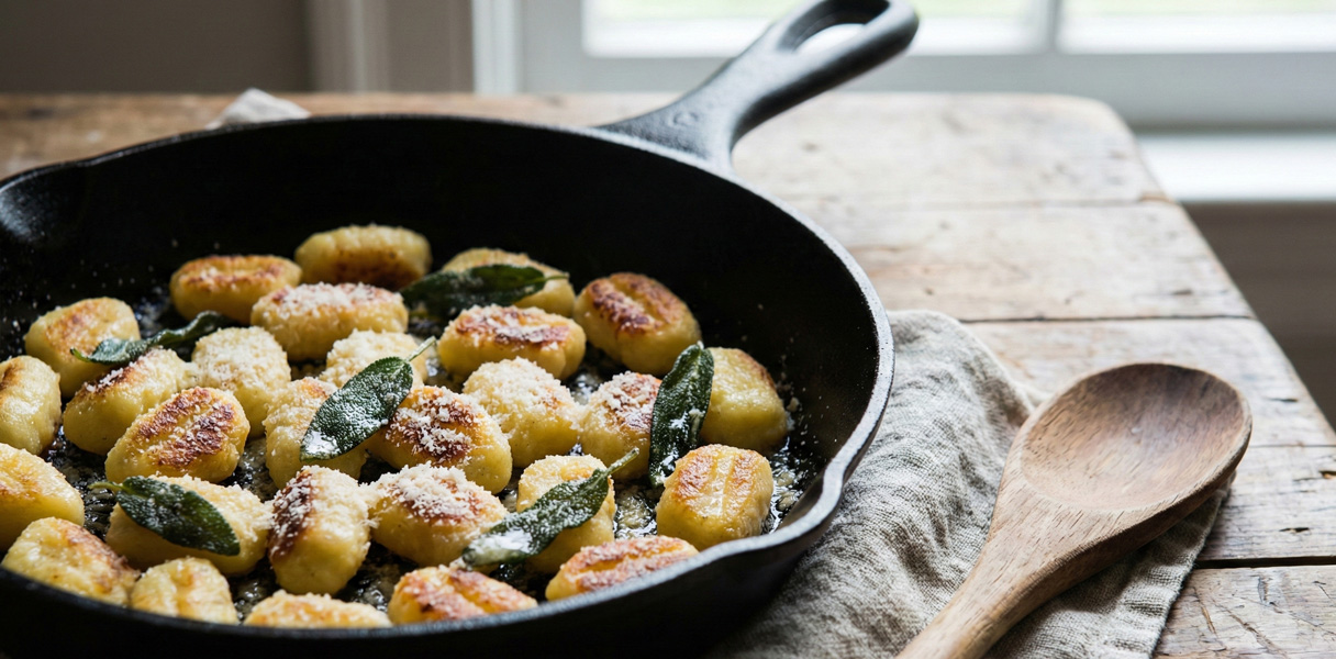 Gnocchis dorés à la poêle avec feuilles de sauge croustillantes