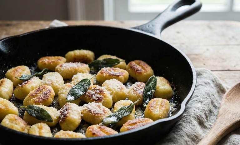 Gnocchis dorés à la poêle avec feuilles de sauge croustillantes